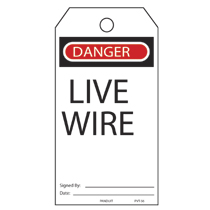 Plastic Tag, 'Danger Live Wire', 25 tags & ties/pk, RB/WH