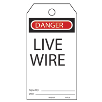 Plastic Tag, 'Danger Live Wire', 25 tags & ties/pk, RB/WH Plastic Tag, 'Danger Live Wire', 25 tags & ties/pk, RB/WH