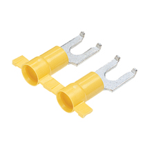Flanged Fork Terminal, vinyl insulated, 12 - 10 AWG, #10 stud... Flanged Fork Terminal, vinyl insulated, 12 - 10 AWG, #10 stud...
