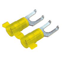 Flanged Fork Terminal, nylon insulated, 12 - 10 AWG, #10 stud... Flanged Fork Terminal, nylon insulated, 12 - 10 AWG, #10 stud...