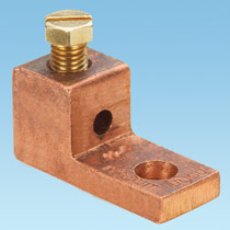 Copper Mech Lug, 1 Hole, #14 SOL - #8 STR, 1/4" (6.4mm) Stud Copper Mech Lug, 1 Hole, #14 SOL - #8 STR, 1/4" (6.4mm) Stud